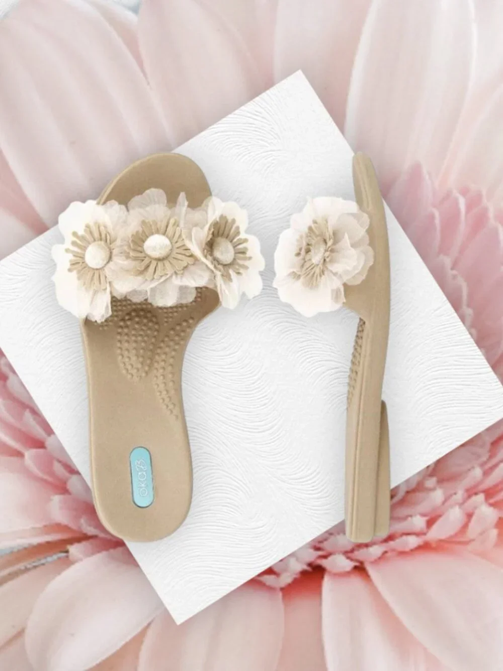 Oka b Catalina Pretty Floral Fringe Flex Sole Girly Boho Comfy Slides Sandals - Picture 3 of 8